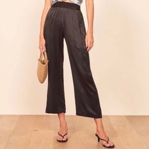 Reformation silk Harland wide elastic pant.